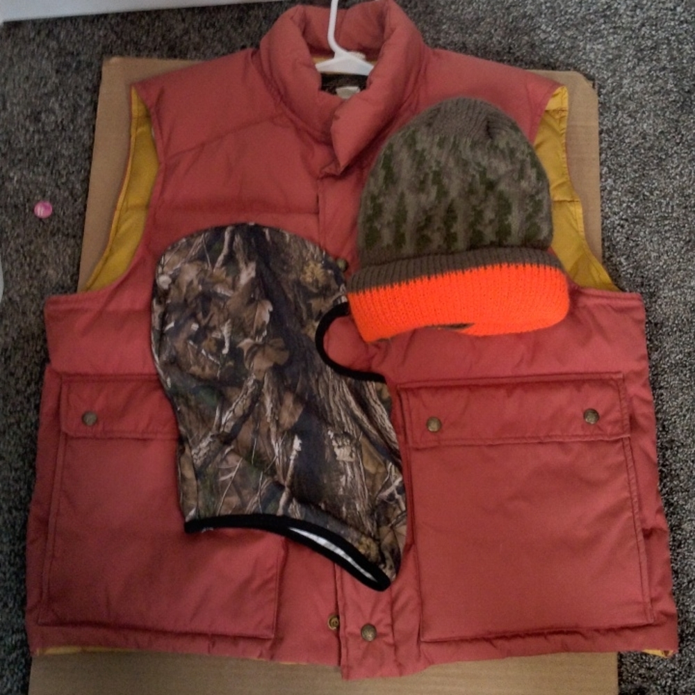 Vintage Eddie Bauer Orange Vest x-Large preowned. Bonus comes with 2 facecovers